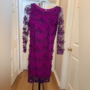 Elegant Purple Embroidered Long Sleeve Dress